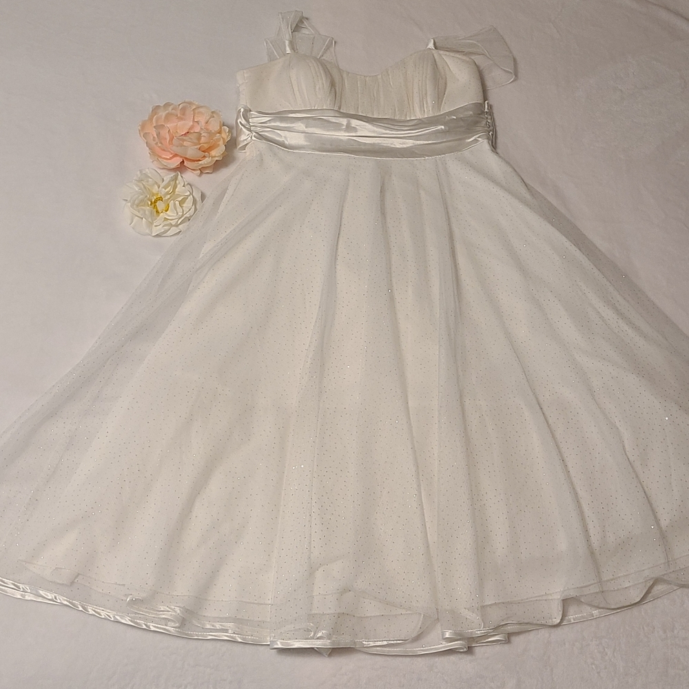 Creamy White and Silver Dots Party Dress